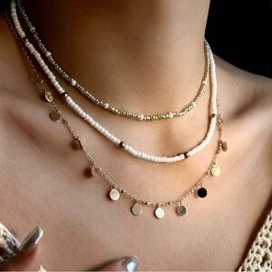 Free People 3x Layered Gold Coin beads Necklace choker